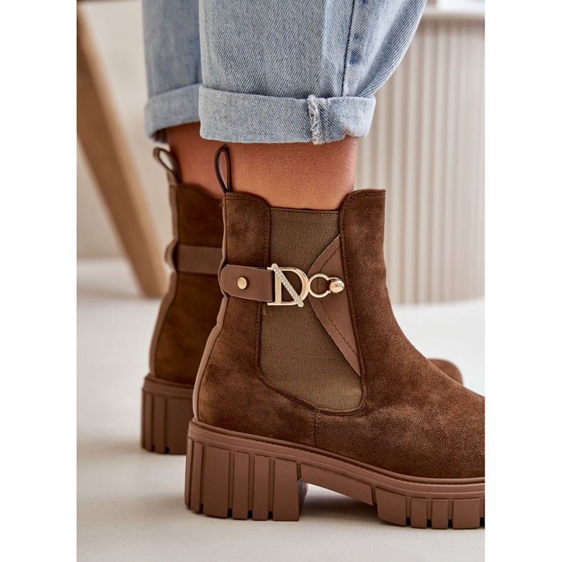 Seastar Botine De Damă Izolate Maro De Căprioară Eco Cu Detaliu Auriu Bervena 3