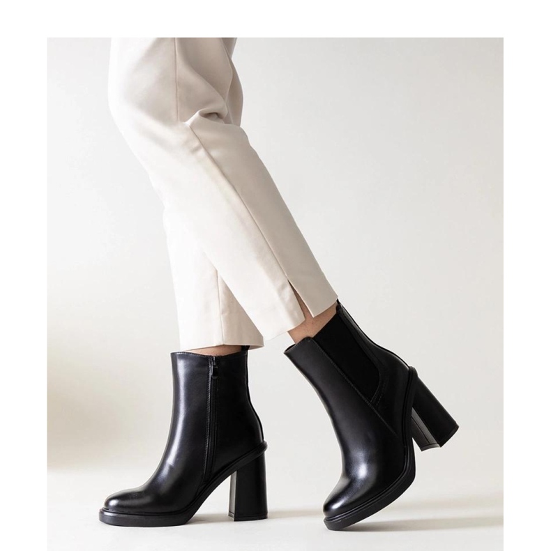 Botine negre cu toc din piele ecologica Almase - Solea negru 1