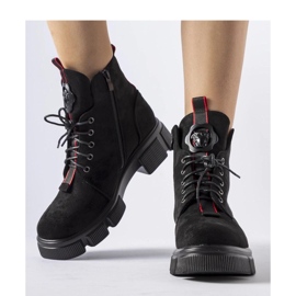 Botine negre decorate cu ornamente roșii Monrency - Solea negru 1