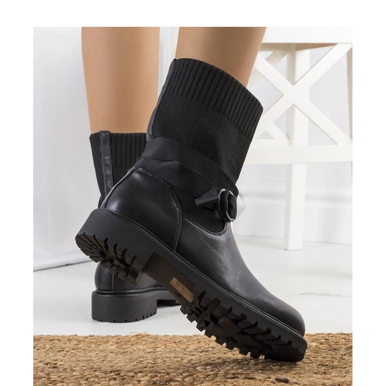 Botine negre cu partea superioara elastica Ricky - Solea negru 1