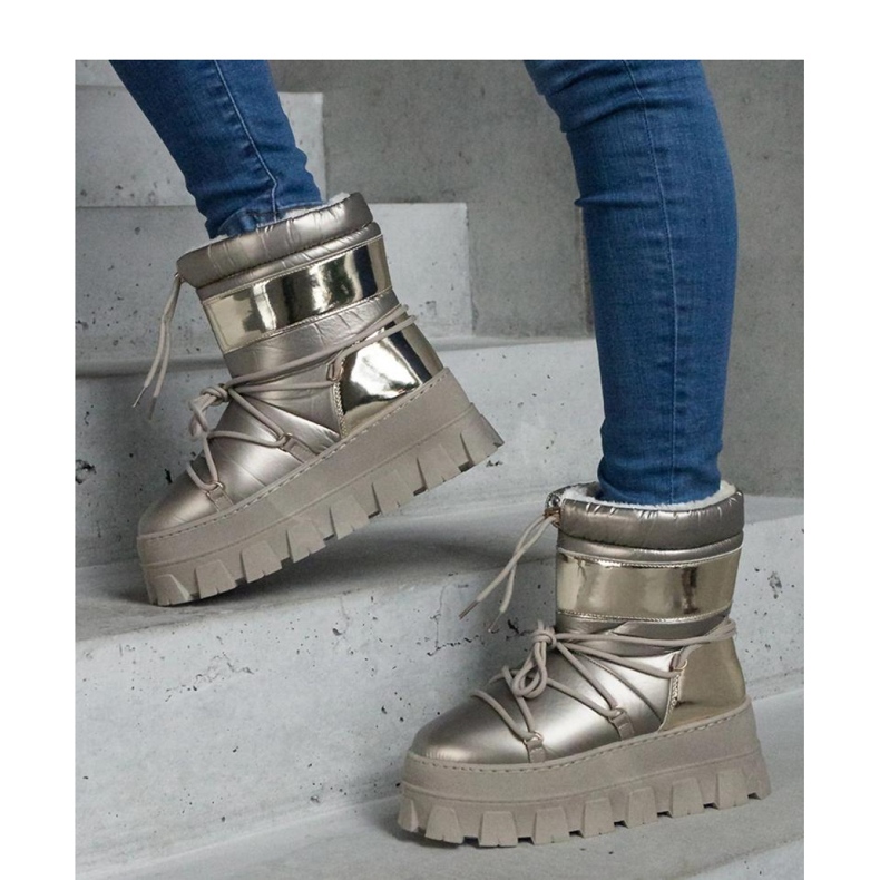 Cizme de zăpadă aurii pe platformă cu inserții patentate Losta - Solea 1