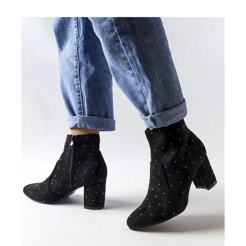 Botine negre cu strasuri, piele intoarsa eco Suvi - Solea negru 1