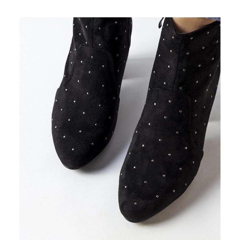 Botine negre cu strasuri, piele intoarsa eco Suvi - Solea negru 2