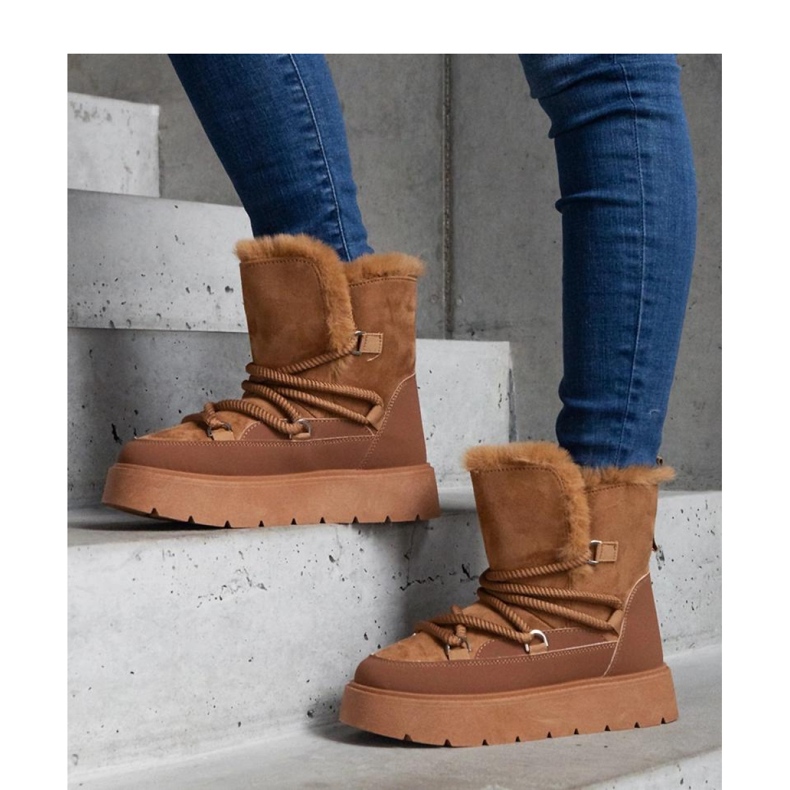 Cizme de zapada cu platforma maro cu izolatie din blana 1 Cizme de zapada cu platforma maro cu izolatie din blana 1