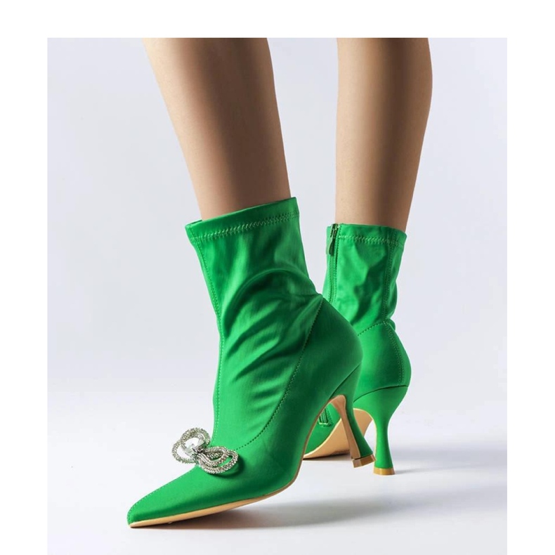 Botine verzi decorate cu fundita de zircon de Mars - Solea verde 1