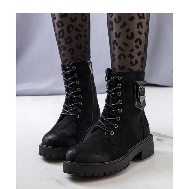 Trappers din piele intoarsa neagra negru 1