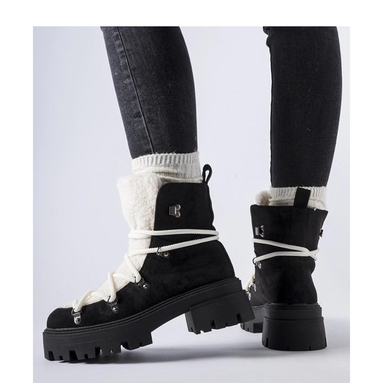 Cizme de muncitori negre cu limbă decorativă negru 1