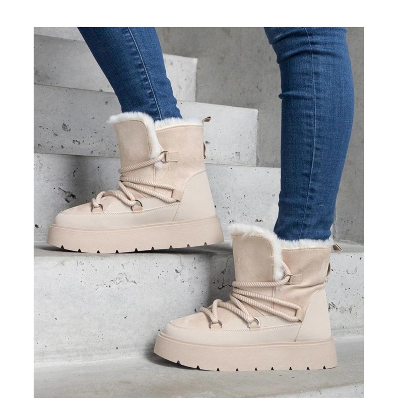Cizme de zapada cu platforma izolate cu blana bej 1