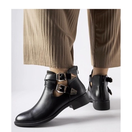 Botine negre decupate cu catarame negru 1