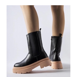 Botine negre cu talpa roz deschis negru 2