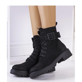 Botine negre de damă cu șireturi negru 1