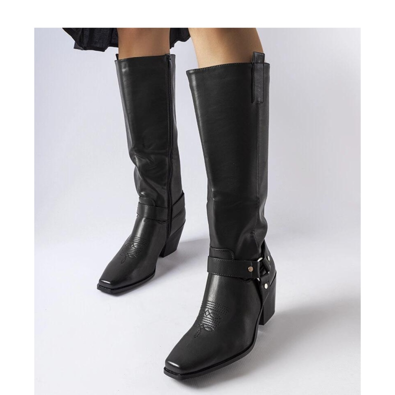 Cizme negre de cowboy pe post negru 1 Cizme negre de cowboy pe post negru 1