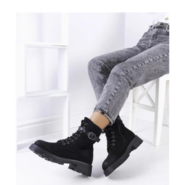 Botine negre de damă cu șireturi negru 1