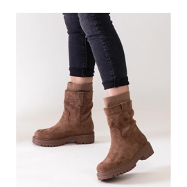 Botine maro slip-on cu șosetă 1