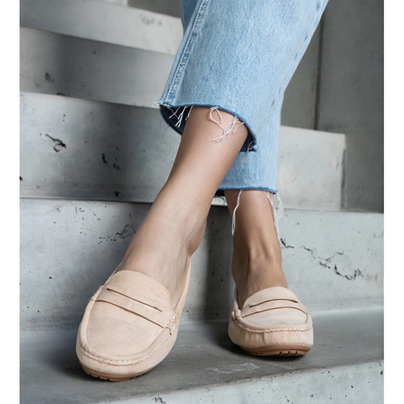 Mocasini de dama bej din piele intoarsa ecologica 2