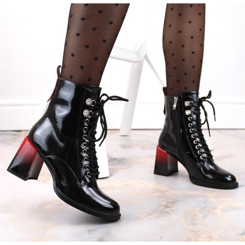 Botine patentate cu toc înalt D&amp;A S.Barski Premium Collection W OLI225A negru 2