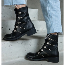 Botine negre cu șireturi decorate cu știfturi negru 2