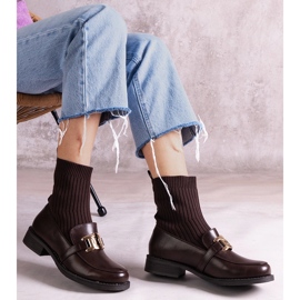 Botine maro cu partea superioară din material textil 1