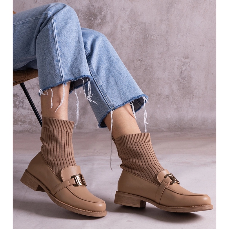 Botine bej închis cu partea superioară din material textil 1