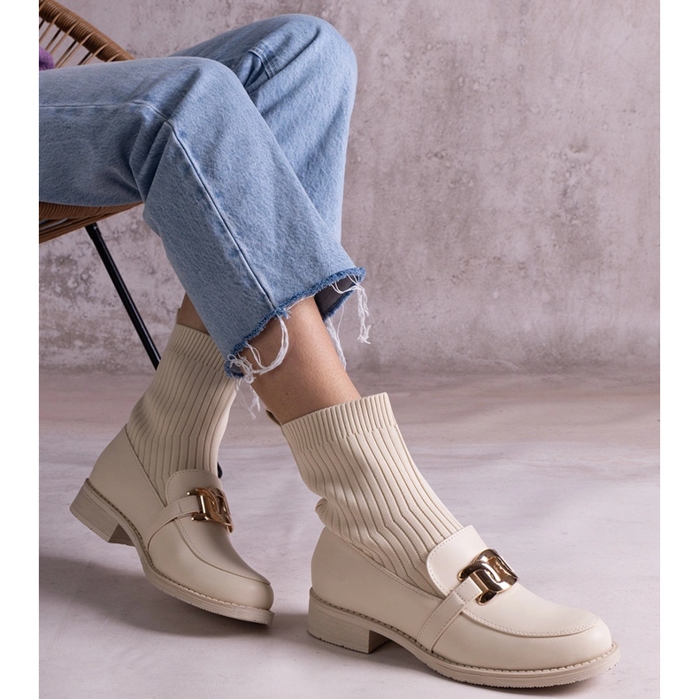 Botine bej cu partea superioară din material textil 2