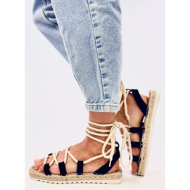 Sandale pentru femei espadrilles legate negru 4
