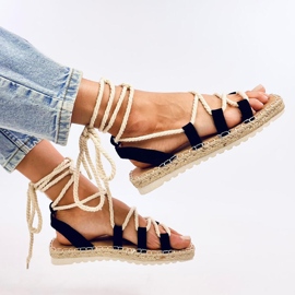 Sandale pentru femei espadrilles legate negru 5