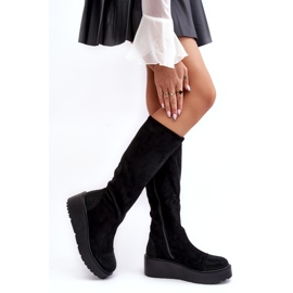 Cizme de piele intoarsa de dama pe platforma S.Barski, neagra negru 2