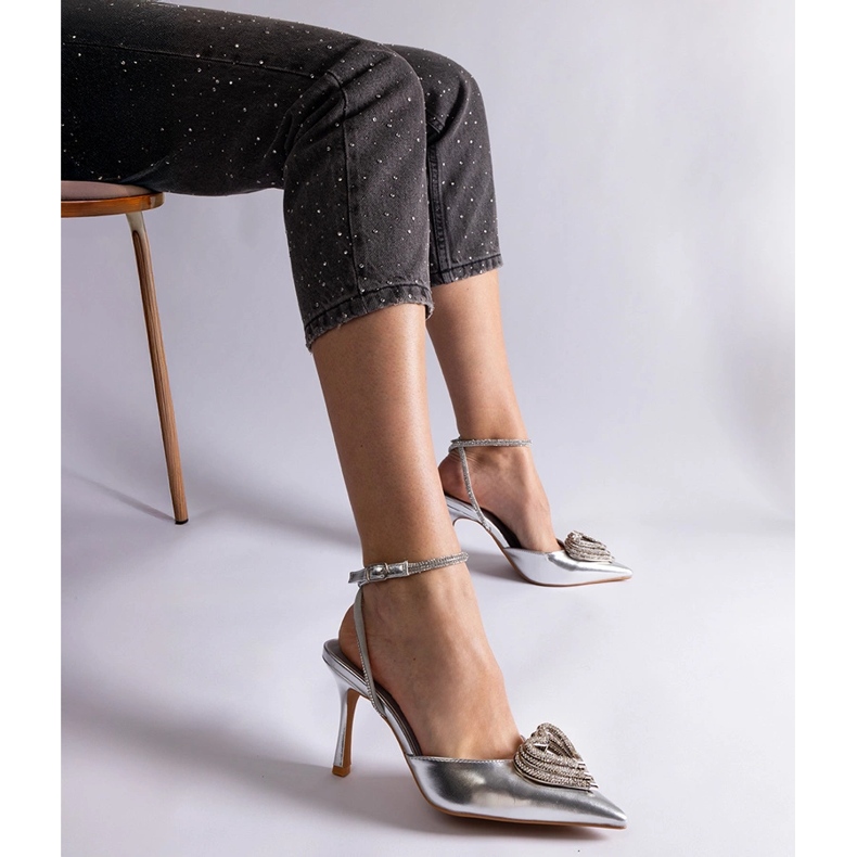 Tocuri argintii cu toc deschis decorat cu zirconi 2