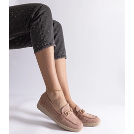 Mocasini roz pentru femei cu piele de piele de căprioară cu un lanț 2