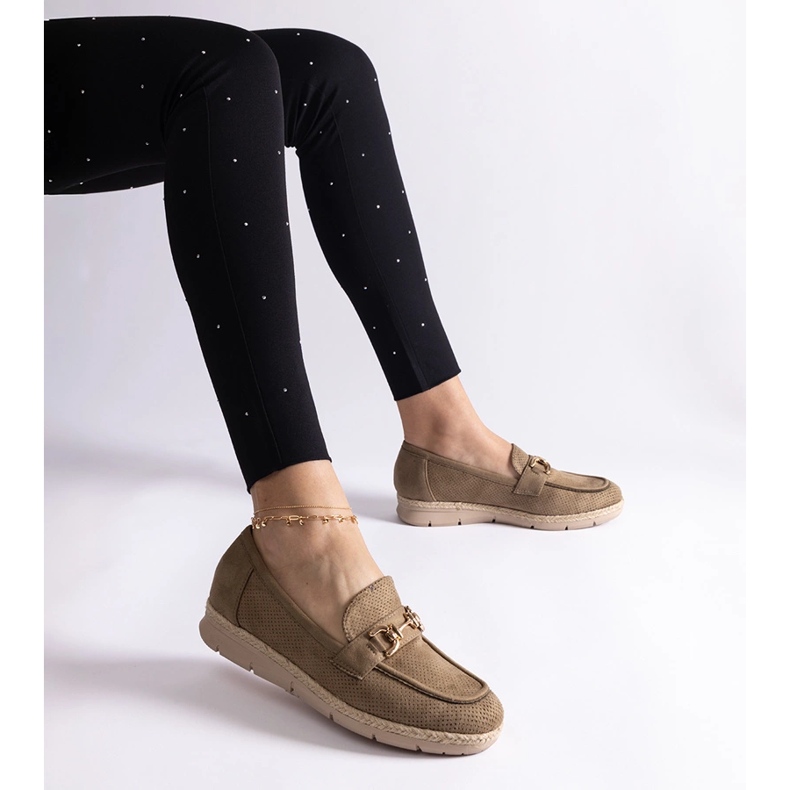 Mocasinele Green Women cu Eco Suede cu un lanț verde 1