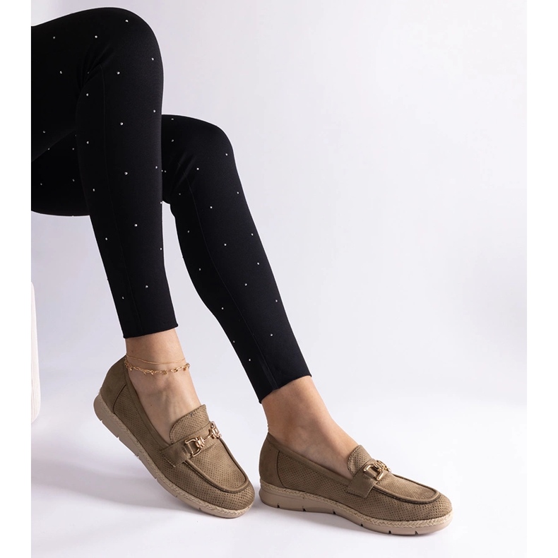 Mocasinele Green Women cu Eco Suede cu un lanț verde 2
