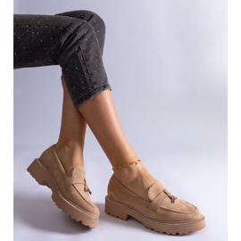 Mocasini bej din piele ecologica de piele intoarsa 2