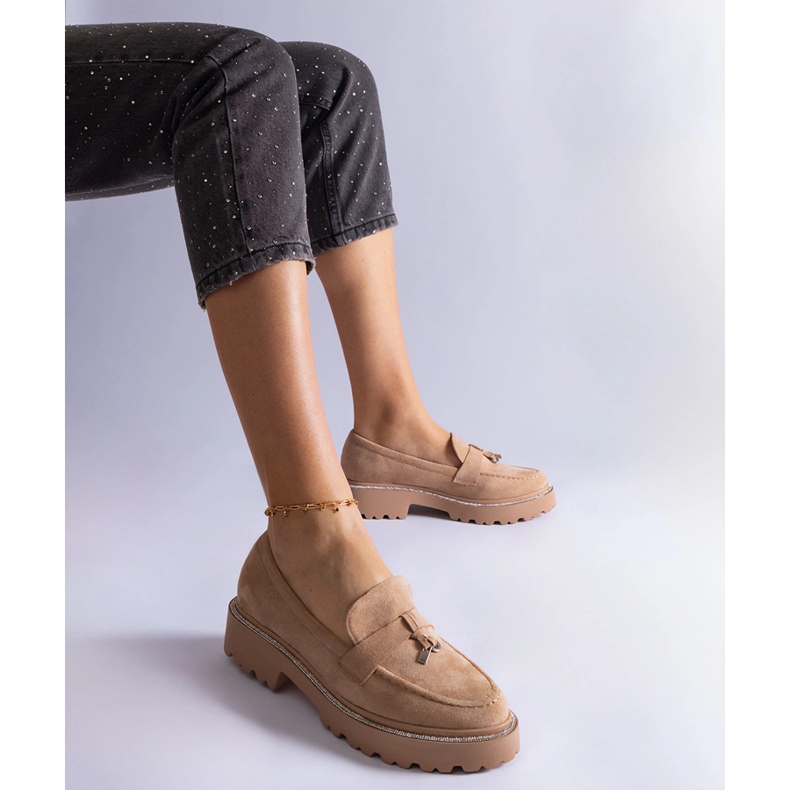 Mocasini bej din piele ecologica de piele intoarsa 1