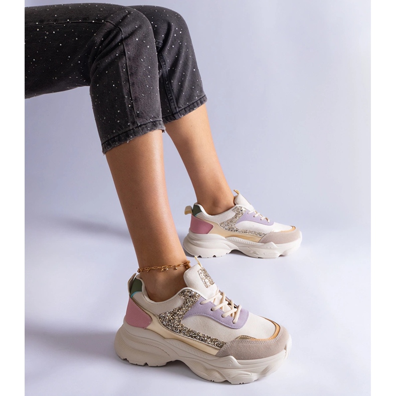 Adidași multicolori cu inserții de sclipici bej 1