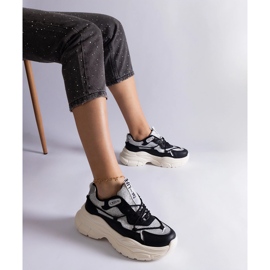 Tenisi negri cu inserții cu sclipici negru 1