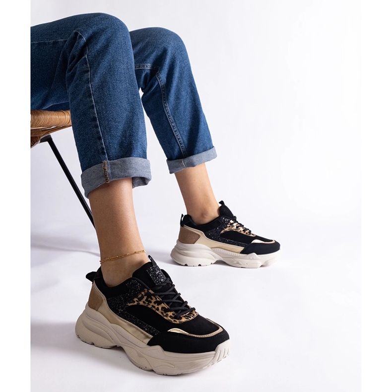 Tenisi negri cu inserții cu sclipici negru 1 Tenisi negri cu inserții cu sclipici negru 1