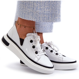 S.Barski Pantofi sport pentru femei lăcuite din piele LR535 Alb 4