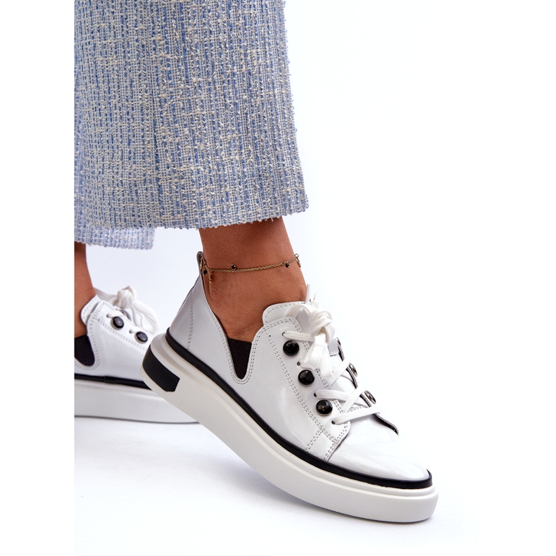 S.Barski Pantofi sport pentru femei lăcuite din piele LR535 Alb 2