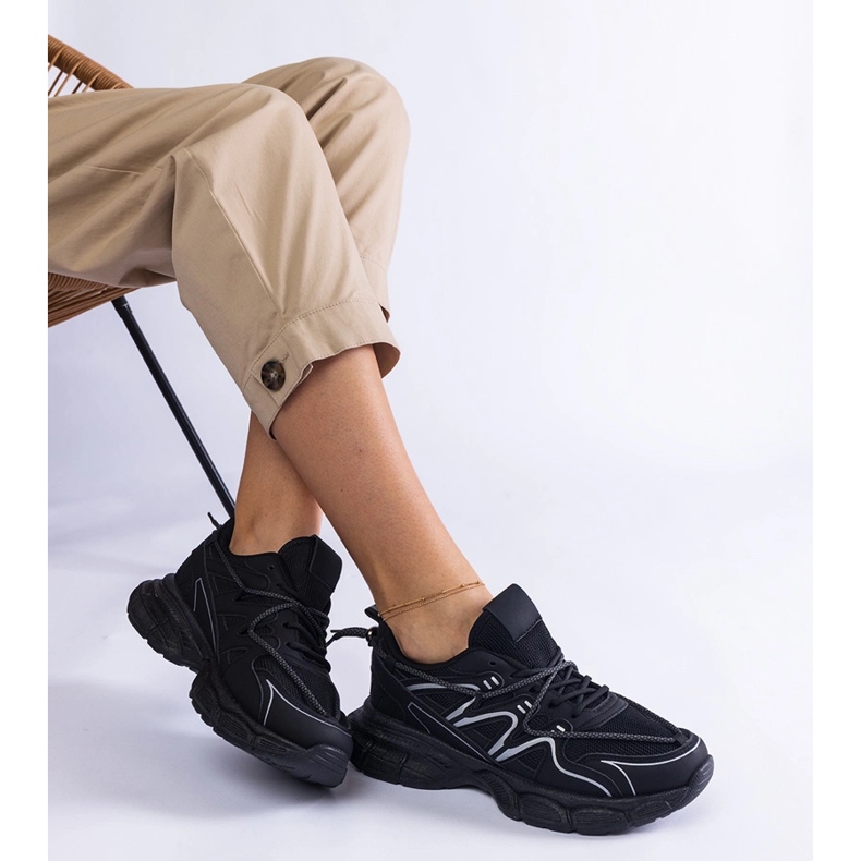 Adidași de damă negre cu talpă masivă negru 2