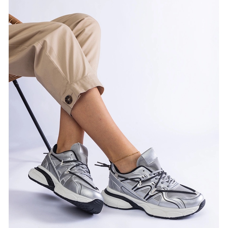 Adidasi de dama argintii cu talpa masiva 2