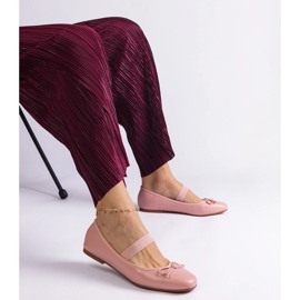 Balerine roz cu o bandă elastică și un arc decorativ 1