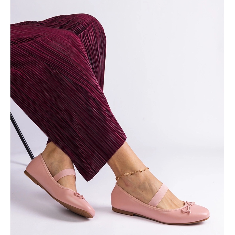 Balerine roz cu o bandă elastică și un arc decorativ 2