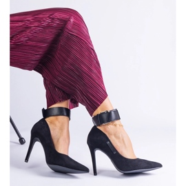 Pompe negre pe călcâiul din piele de căprioară negru 2