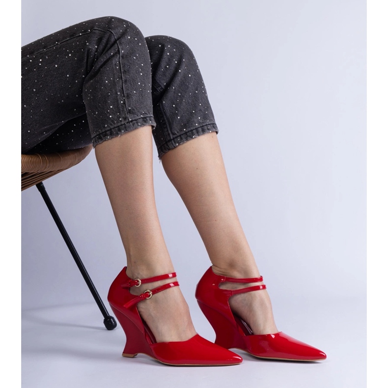 Pompe roșii patentate cu catarame roșu 2