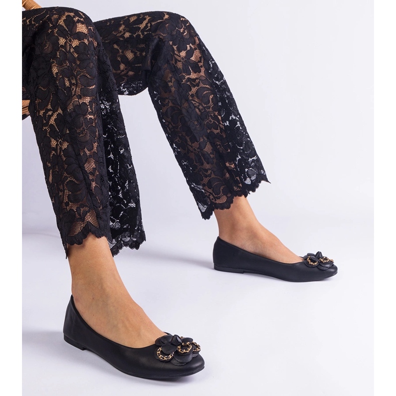 Balerine negre decorate cu o floare negru 1