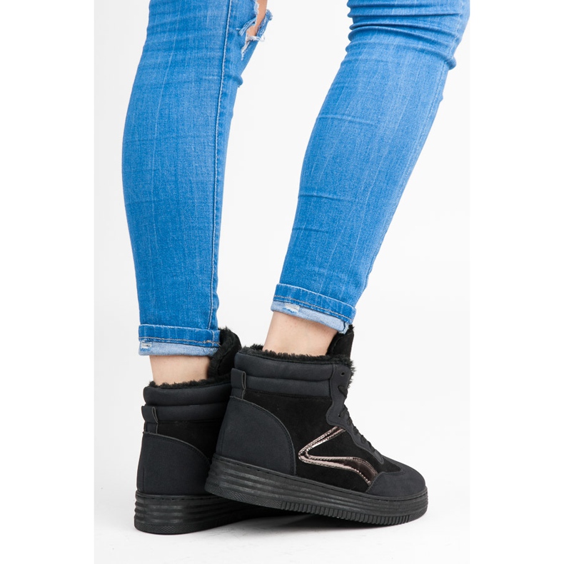 Pantofi sport cu blană negru 1