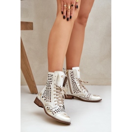 Zazoo 2627 Openwork Piele Cizme aurii șterse de aur 2