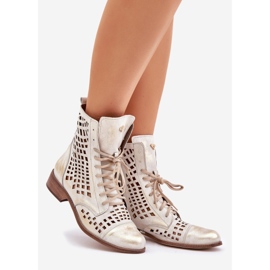 Zazoo 2627 Openwork Piele Cizme aurii șterse de aur 1