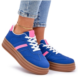 Adidași pentru femei pe platforma albastru-roz 9