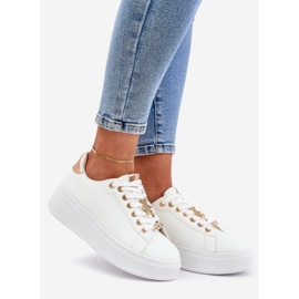 Adidași din piele eco cu pini alb și aur 1